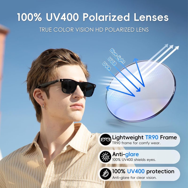 GetD AI Glasses for Men & Women, Smart Glasses Powered by ChatGPT, AI Real-time Translation with 145 languages, 11H Music Play, Bluetooth Sunglasses with Polarized Lens, UV Protection for Daily Use, Travel - Image 5